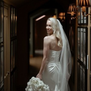 Bride looking behind shoulder